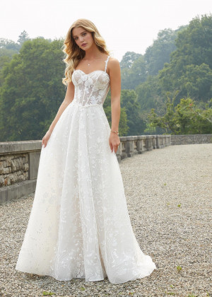 Sweetheart Neck Ivory Lace Floral Romantic Wedding Dress
